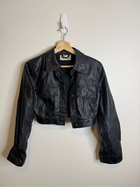 Finders Keepers Black Cropped faux Leather jacket size xxs